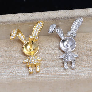 Pendentif Lapin en Argent S925 avec CZ, Pendentif Lapin Actif DIY avec Perle, Support d'Accessoire 5380, Matériau Or Rose, Numéro de Motif - Product Image 2