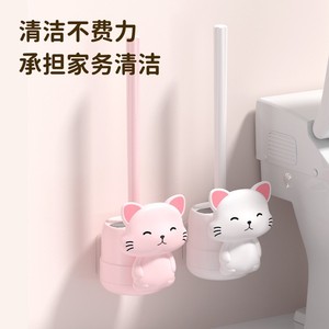 Porte-brosse de toilette en forme de chat mignon, tête en silicone, forme ronde, facile à nettoyer, rose, vert, blanc, outil de nettoyage de salle de bain - Product Image 2