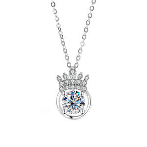 Haute Qualité 1ct <span class=keywords><strong>Couronne</strong></span> D Couleur Moissanite Pendentif Collier 925 Argent Pierre De Naissance Collier avec Excellente Haute Définition - Product Image 6