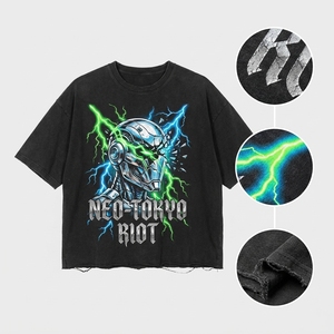 T-shirt Streetwear pour Homme en Coton Lourd 300 GSM, Effet Délavé au Soleil, Coupe Oversize Boxy Courte, avec Motif et Logo Personnalisé - Product Image 1