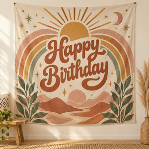 Tapisserie murale Joyeux Anniversaire en polyester imprimé, design rectangulaire à motif de dessin animé, décoration pour fête et célébration - Product Image 6
