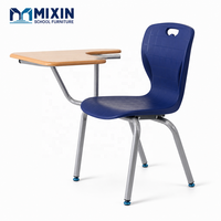 Chaises de formation personnalisées, design ergonomique, coque en plastique bleue, mobilier scolaire, chaise d'étudiant avec tablette d'écriture, utilisation en classe et en salle d'étude
