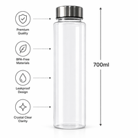 Botella de Agua de Plástico Tritan Personalizada, Libre de BPA, 700 ml, Vaso para Jugo con Tapa Metálica para Viajes y Gimnasio, Fabricante Mayorista