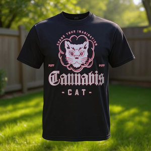 Camiseta Cannabis Cat negra con estampado Puff, camiseta para amantes del cannabis - Product Image 3