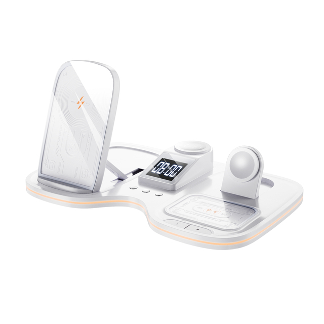 New Electronic Products 6 in 1 Wireless Charger With RGB Night Light Alarm Foldable 15w for iphone Corporate Gift Set for Office