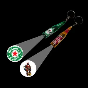 Wholesale Custom Promotional LED Projector Keychain Custom Beer Projection Flashlight Advertising for Gifts & Carabiners