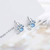 Boucles d'oreilles tendance 2026 : Patte de chat mignonne, style coréen, zircon bleu, cadeau étudiant