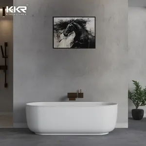 Artificial Stone Custom Made Acrylic Solid Surface Stone Soaking Bath Tub Marble Stone Freestanding Bathtub