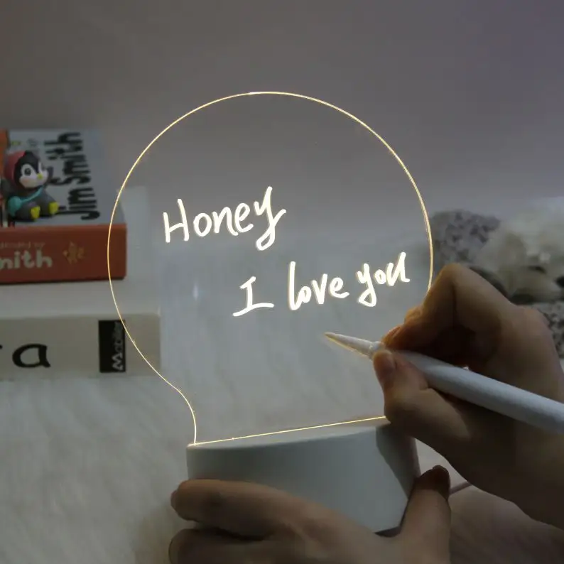 Girl Bedroom Sleep Light Cute Acrylic Light Desk Lamp Rewritable Night Light with Message Board for Room Decor Desktop Ornaments