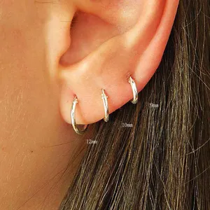 1 Pair 925 Sterling Silver Circle Mini Gold Hoop Earrings For Unisex Ear Bone Buckle