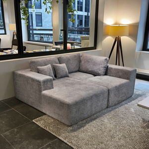 Light Grey Teddy Fleece Vacuum Compressed L-Shaped Modular Sectional <b>Sofa</b> With Chaise Lounge For Living Room - Product Image 5