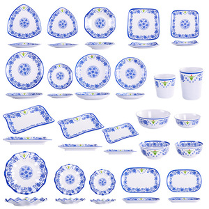 A5 Melamine Imitation Porcelain Bowl Plate <b>Set</b> <b>Square</b> Shape Flowers Pattern Durable For Daily Use Food Service - Product Image 1