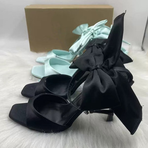 รองเท้าส้นเข็มแบบเปิดนิ้วเท้าสไตล์ฝรั่งเศสคลาสสิกประดับโบว์สีดำ - รองเท้าลำลองเซ็กซี่สไตล์แฟรี่คอร์แบบใหม่สำหรับสุภาพสตรี - Product Image 2