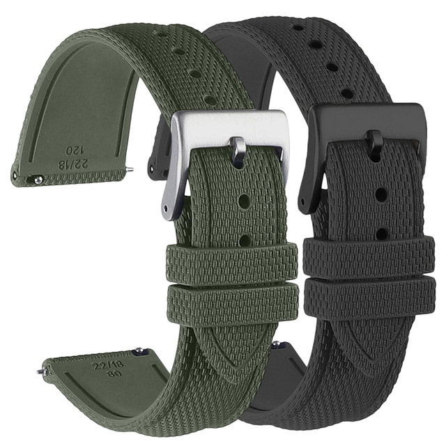 Wholesale Fluororubber Watch Strap 19mm 20mm 21mm 22mm Quick Release Sailcloth Fkm Rubber Watch Band Sport Waterproof Wristband