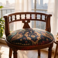 Tabouret vintage à accents floraux avec dossier et accoudoirs, tabouret en bois massif, bleu marine à motifs Paisley, 24 pouces pour coin lecture, véranda