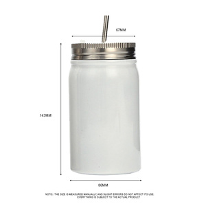17oz Paslanmaz Çelik Süblimasyon <span class=keywords><strong>Mason</strong></span> Kavanoz Bardak Geniş Ağızlı Beyaz Paslanmaz Çelik Bardak Kavanoz Kapaklı ve Metal Pipetli - Product Image 4