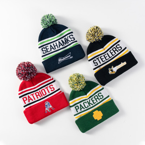 Winter Hat With <strong>Pom</strong> <strong>Pom</strong> Custom Jacquard Design Acrylic Knit <strong>Pom</strong> <strong>Beanie</strong> Men for Football Team - Product Image 1