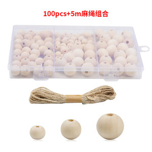 Wooden <b>Beads</b> <b>Set</b> 100Pcs With 5M Hemp Rope Natural Color For Jewelry Making Craft Supplies Round Beading Materials - Product Image 1