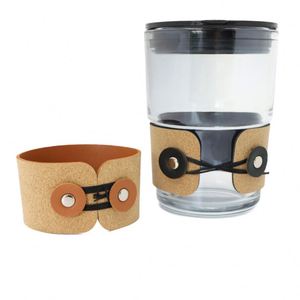 PU Leather Coffee Cup Sleeves Heat-Resistant <b>Cork</b> Leather Cup Cover Protective <b>Bottle</b> Holder - Product Image 1