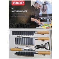 Ensemble de 6 couteaux de cuisine durables en acier inoxydable, manches en bois, lames noires antiadhésives, tranchantes, compatibles lave-vaisselle, ambidextres