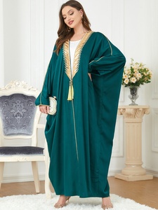 Vêtements islamiques Loriya Garment Middle East pour l'Aïd, robes d'Arabie Saoudite et de Dubaï avec bordure dorée, kaftan vert <span class=keywords><strong>abaya</strong></span> - Product Image 4