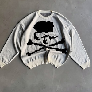Maglione <span class=keywords><strong>da</strong></span> Uomo in Mohair Lavorato all'Uncinetto con Stampa Grafica Produttore di Abbigliamento Streetwear Vintage Oversize Bianco con Etichetta Personalizzata sul Collo - Product Image 6