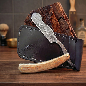 ASAP Professional <b>Straight</b> Blade Damascus Stainless Steel Wet Shaving <b>Razor</b> for Men with Foldable Wood Handle - Product Image 3