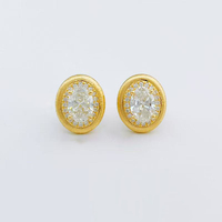 Orecchini a perno di lusso vintage in oro giallo 18 carati con diamante ovale grande coltivato in laboratorio, gioielli raffinati da donna