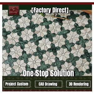 Mosaico de Mármol con Diseño de Estrella Octogonal Verde y Blanco GOLDKING, Montado en Malla, Suministro Directo de Fábrica, Personalizable - Product Image 1