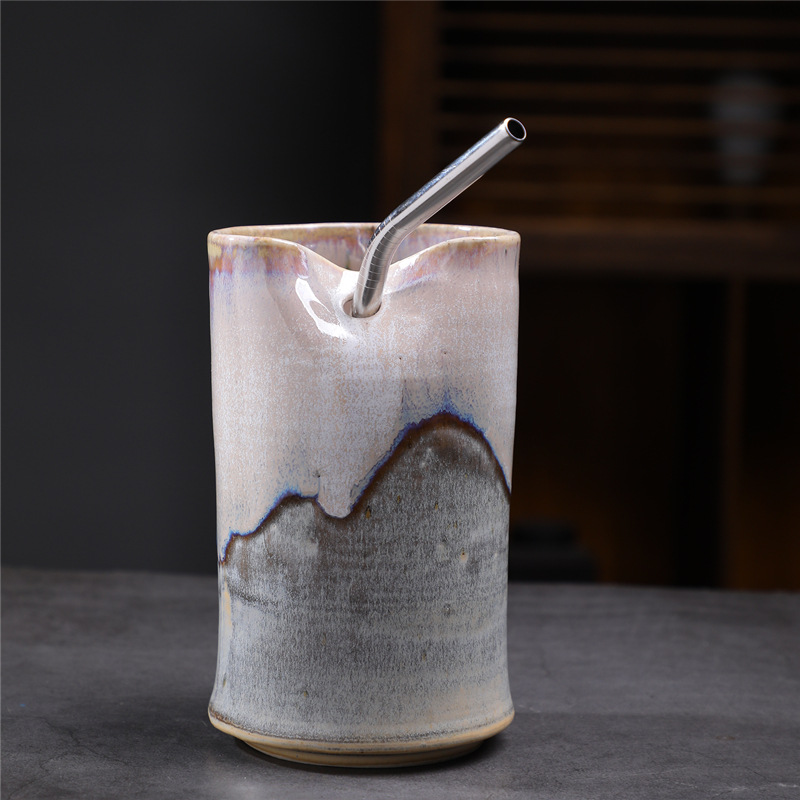 Vaso recto con pajita 335-b (blanco arriba y verde abajo) 540ml