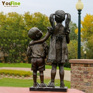 Decorazione da giardino a grandezza naturale per bambini che colano la statua del fratello e della sorella in bronzo - Product Image 6