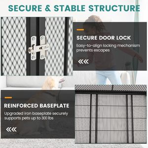 Gabbia per Cani in Metallo Nero con Tetto Apribile, Doppie Porte d'Accesso, Ruote Scorrevoli, Vassoio Rimovibile, Anti-Morso, Semplice, Verniciata a Polvere, Grande - Product Image 6