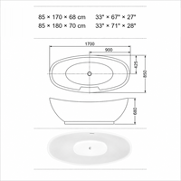 Bañera Ovalada Blanca de 850 mm de Ancho con Respaldo Alto y Profundidad Extra de 680 mm, Tamaño Personalizado para Baño de Villa