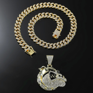 Nouveau Collier Pendentif Tête de Chien Hiphop Rap en Strass Plaqué Or pour Hommes, Bijoux de Mode en Alliage, Vente en Gros 2026 - Product Image 3