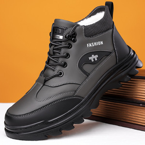 Bottes d'hiver en cuir véritable pour hommes, bottes de neige à bout rond, doublure en fourrure, semelle extérieure en caoutchouc antidérapante, semelle intermédiaire en EVA, mode outdoor - Product Image 1
