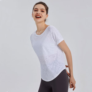 Wholesale Women's Textured Tieable Open Back Yoga Top Loose Quick Dry Workout Shirt Breathable Athletic Wear Running Gym Shirt - Product Image 2
