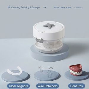 3-in-1 opbergdoosje met spiegel en reinigingsbakje, draagbare aligner opbergbox voor Invisalign gebitsprotheses, groothandel OEM - Product Image 5