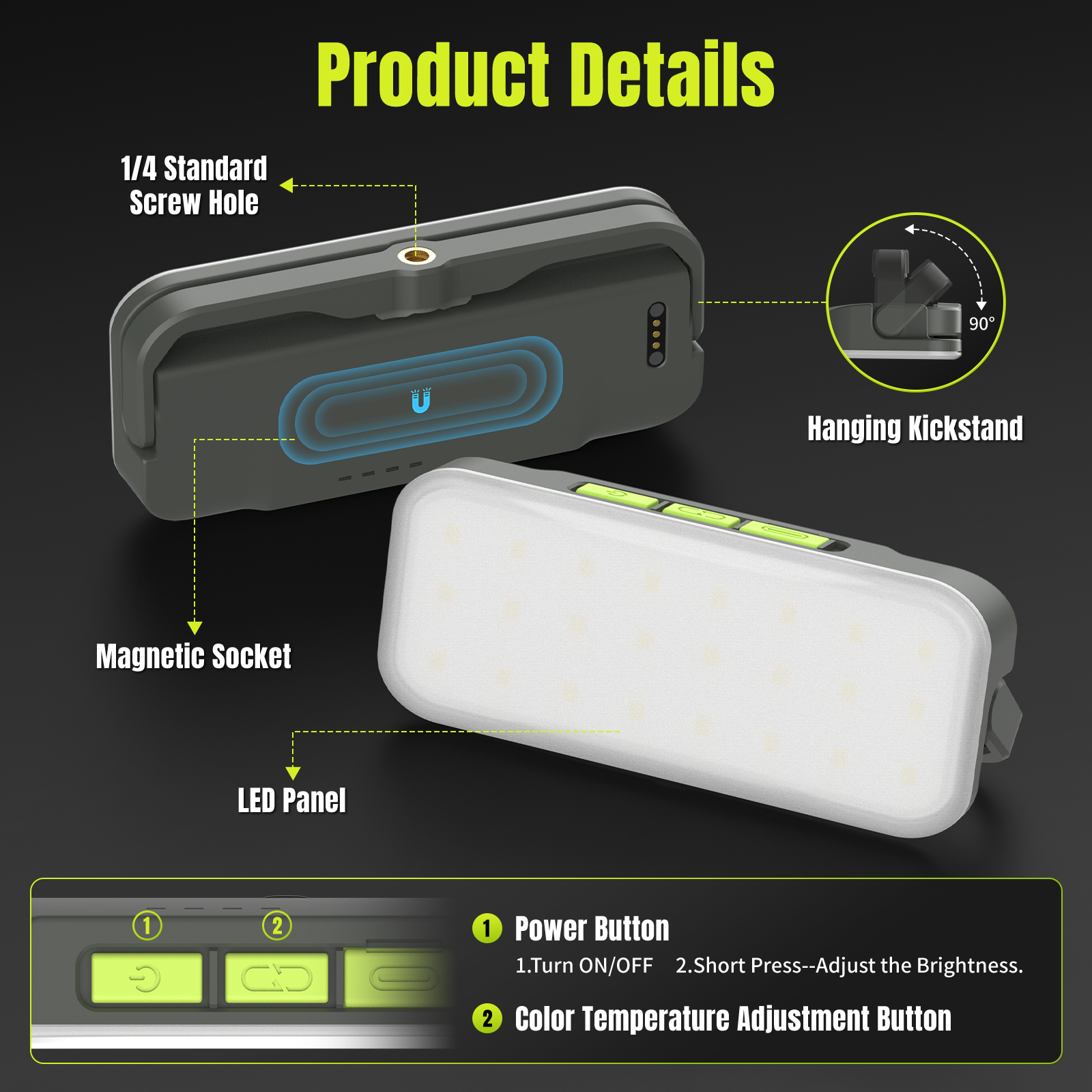 Azocek Portable Rechargeable LED Work Light 600 Lumens IP20 Rated Dimmable Magnetic Mount 5 Color Temperatures 5 Workshop Garden