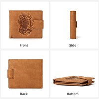 Portefeuille Homme Marunte Rétro en Cuir Véritable Gaufré, Pochette Haut de Gamme en Cuir de Vachette Première Couche avec Fermeture à Bouton-Pression, Design Spacieux, pour Billets en Dollars Américains