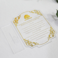 Numéros de table créatifs en acrylique transparent 5x7, panneau de menu de mariage, carte de placement personnalisée avec motif arbre doré et base