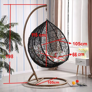 Chaise cocoon confortable supérieure-<span class=keywords><strong>Rotin</strong></span> circulaire/ovale fabriqué à la main + cadre en fer, intégration d'oreiller d'accoudoir respirant - Product Image 2
