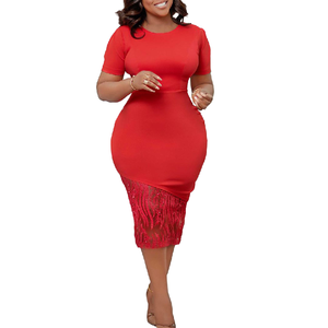 Abito Estivo da Donna <span class=keywords><strong>Taglie</strong></span> <span class=keywords><strong>Forti</strong></span>, Elegante, con Perline e Dettagli Rossi sui Glutei - Product Image 1