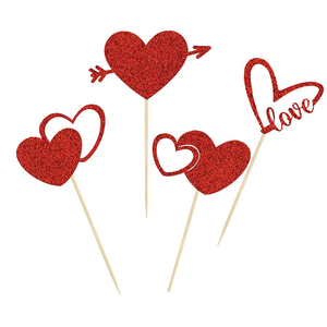 12 décorations de cupcakes en forme de cœur scintillant pour la Saint-Valentin, fournitures de décoration de gâteaux pour fête - Product Image 4