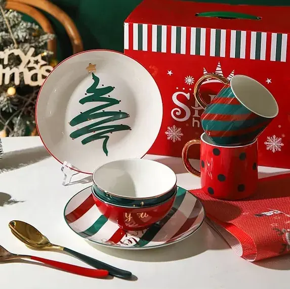 Christmas ceramic tableware gift box Western food plate high beauty bowl plate household mug Christmas gift