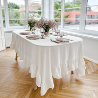 Nappe en lin doux lavé avec des volants en nappe en lin élégant blanc uni en nappe de dîner blanc crème