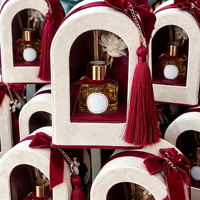 Boîte cadeau personnalisée en velours rigide avec nœud et pompon, magnétique, pour huile aromatique et parfum, emballage en acrylique transparent, boîte de test de parfum de luxe