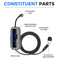 Nouveau chargeur EV portable 11 kW Type 2, homologué CE TUV, triphasé, câble de charge mobile, application intelligente, livraison rapide