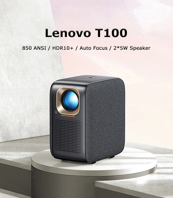 Lenovo T100 850 ANSI Lumens Projector 2K Decoding LCD Proyector Native 1080P Android WiFi 6 HDR10 Auto Focus 2*5W Speakers