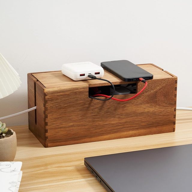 The Acacia Wood Cable Management Box Is a Cable Storage Box Under Office Desks Suitable for Power Strip Desktop and Floor Cables