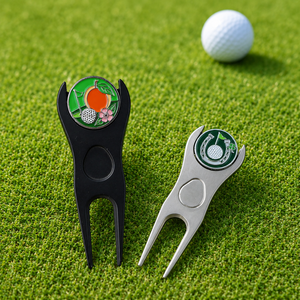 Outil de réparation de divots de golf en gros avec marqueur de balle magnétique, logo personnalisé, fourche à divots en métal, ouvre-bouteille, fournisseur de cadeaux OEM pour clubs de golf - Product Image 1